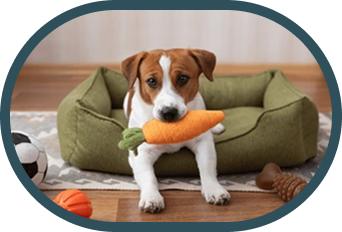 Chiens avec plusieurs jouets