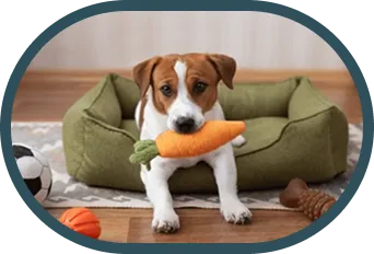 Chiens avec plusieurs jouets